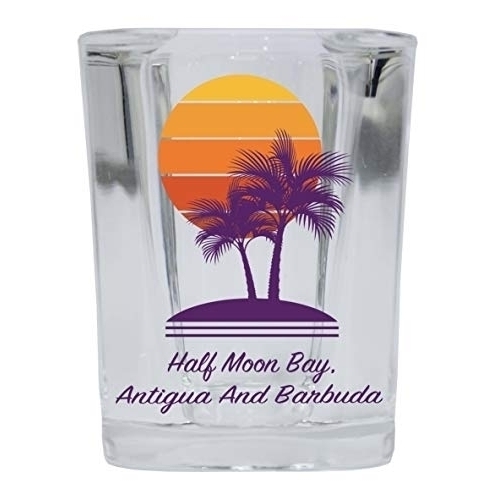 Half Moon Bay Antigua And Barbuda Souvenir 2 Ounce Square Shot Glass Palm Design