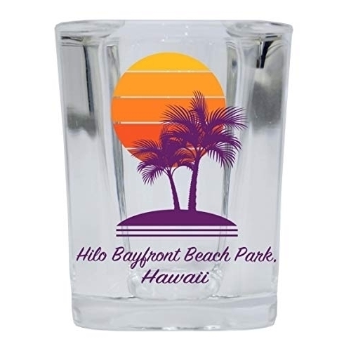 Hilo Bayfront Beach Park Hawaii Souvenir 2 Ounce Square Shot Glass Palm Design