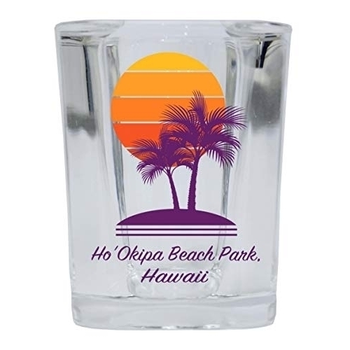 Ho'Okipa Beach Park Hawaii Souvenir 2 Ounce Square Shot Glass Palm Design