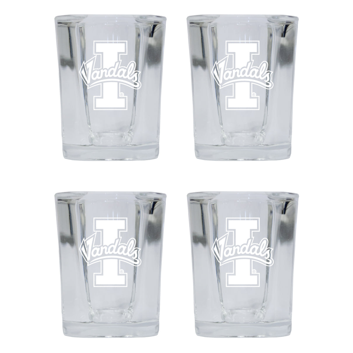 Idaho Vandals 2 Ounce Square Shot Glass Laser Etched Logo Design 4-Pack