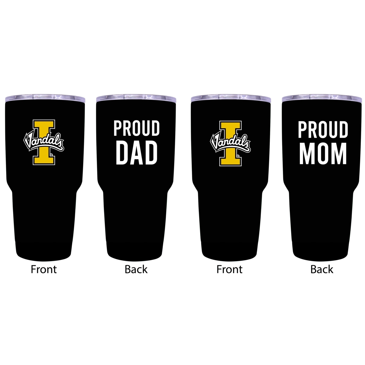 Idaho Vandals Proud Mom And Dad 24 Oz Insulated Stainless Steel Tumblers 2 Pack Black.