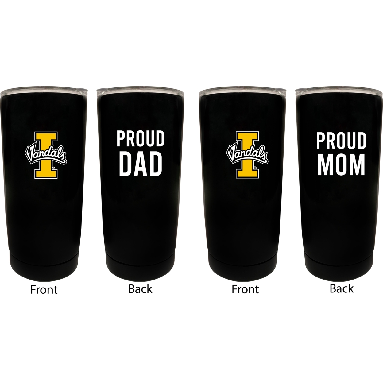 Idaho Vandals Proud Mom And Dad 16 Oz Insulated Stainless Steel Tumblers 2 Pack Black.