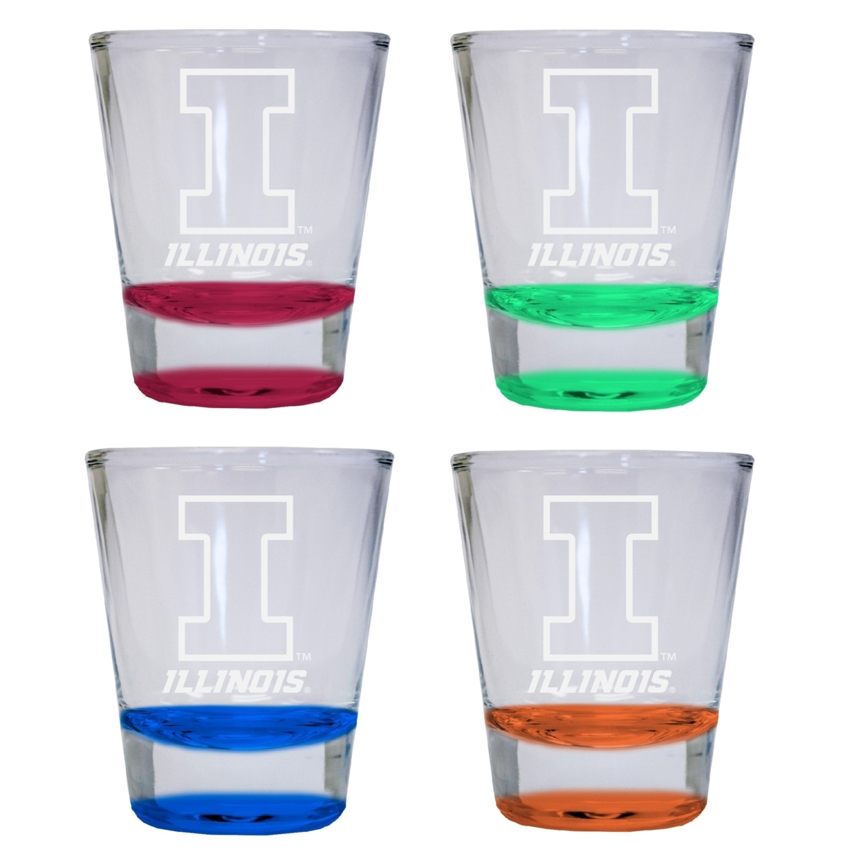 Illinois Fighting Illini Etched Round Shot Glass 4-Pack