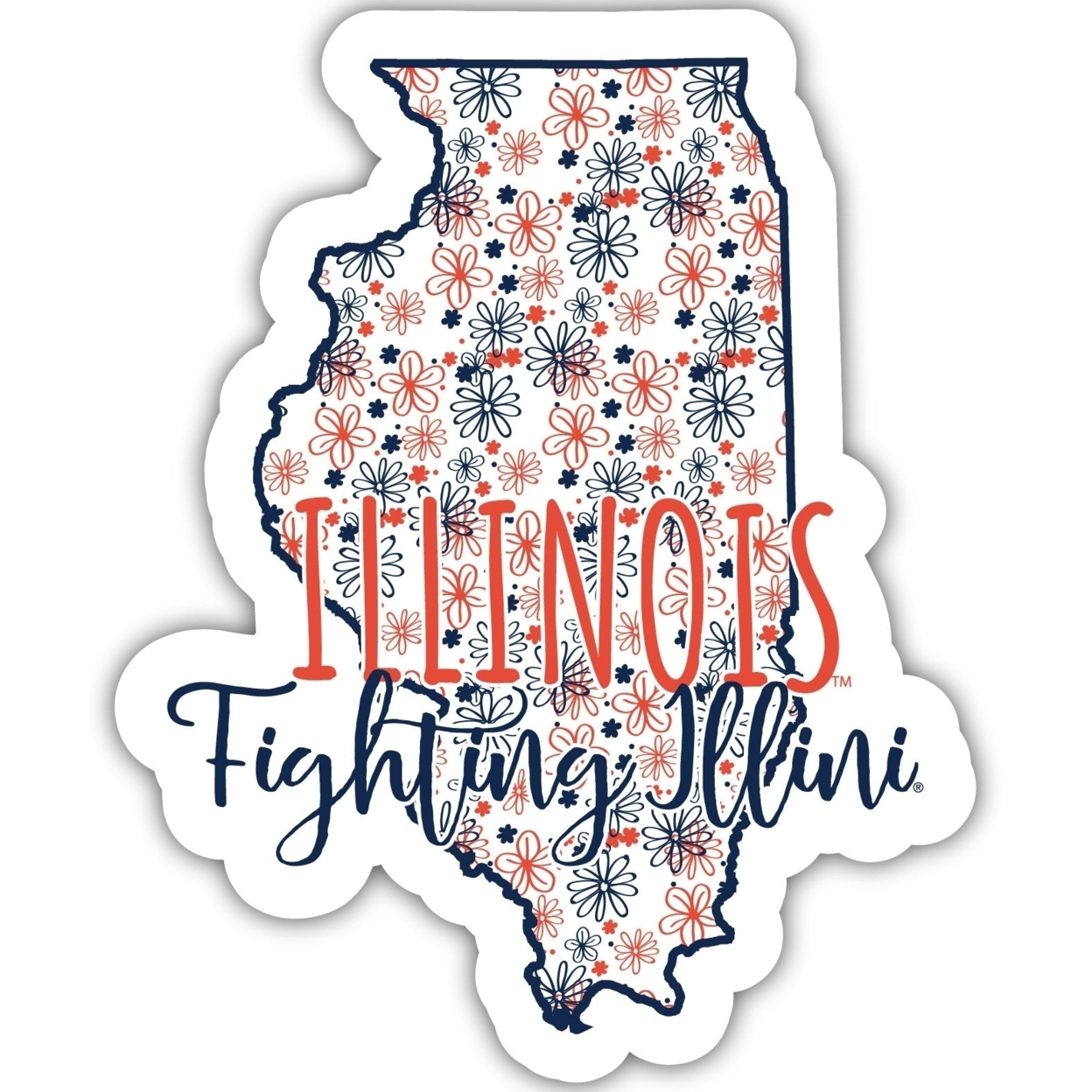 Illinois Fighting Illini Floral State Die Cut Decal 4-Inch