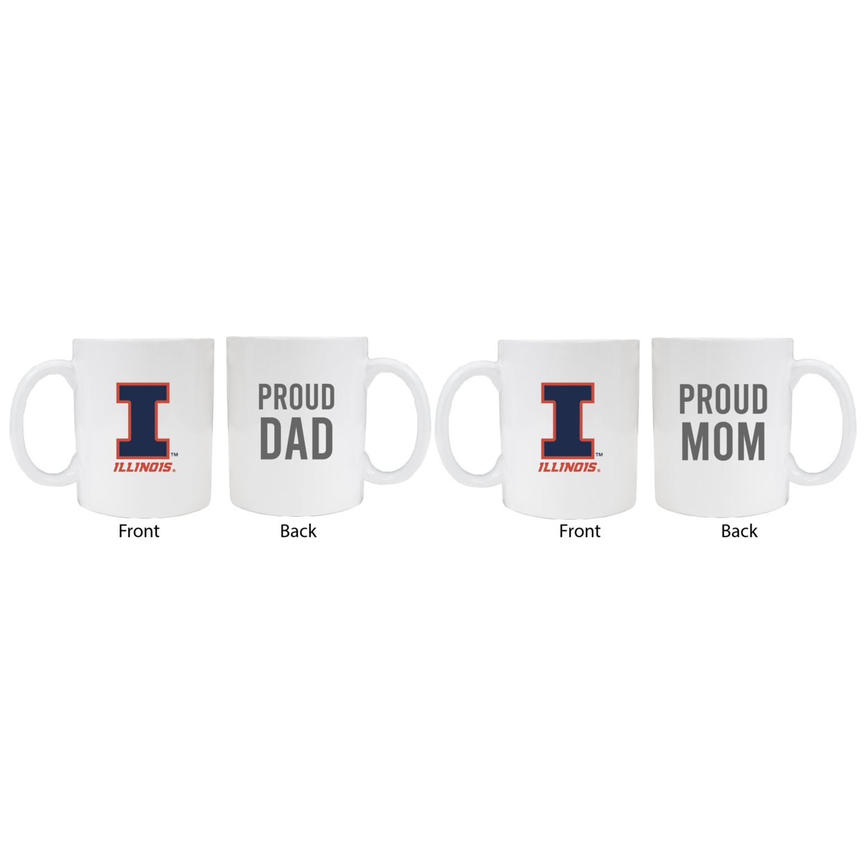 Illinois Fighting Illini Proud Mom And Dad White Ceramic Coffee Mug 2 Pack (White).