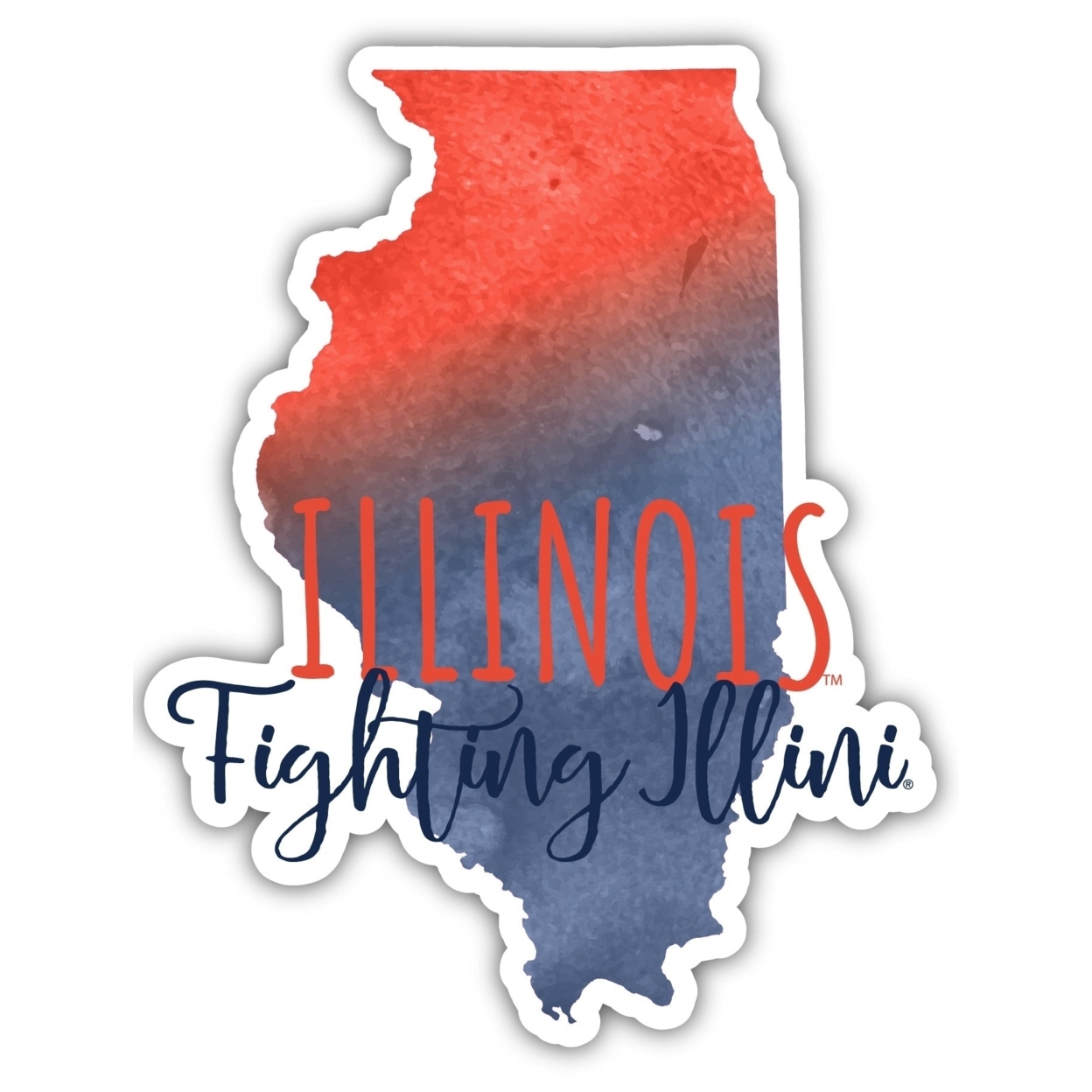 Illinois Fighting Illini Watercolor State Die Cut Decal 2-Inch