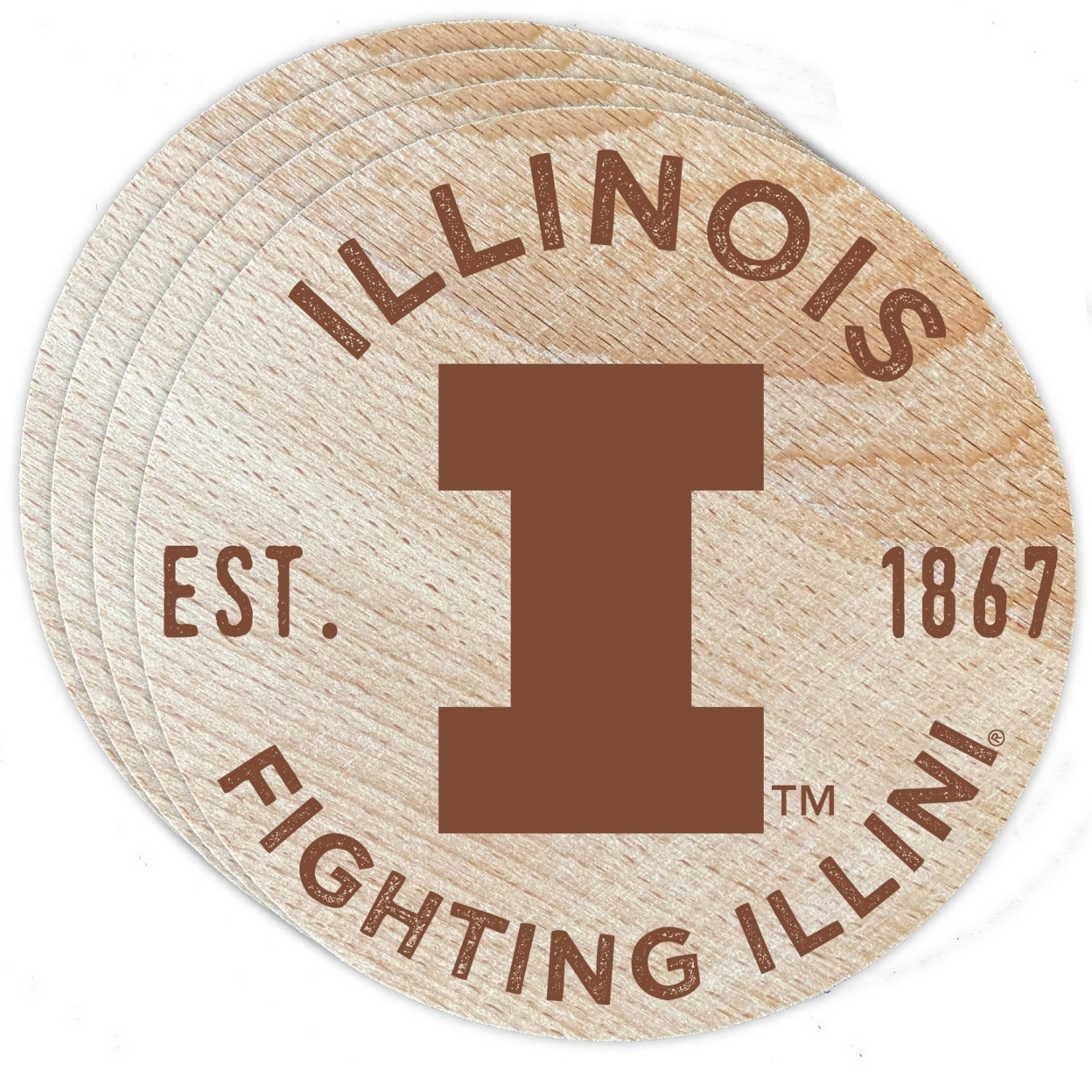 Illinois Fighting Illini Wood Coaster Engraved 4 Pack