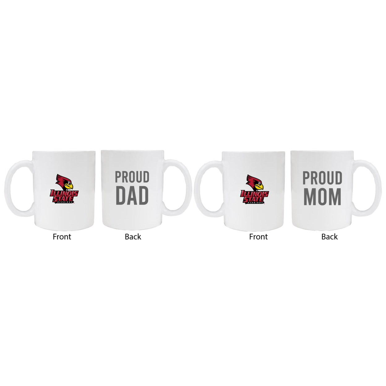 Illinois State Redbirds Proud Mom And Dad White Ceramic Coffee Mug 2 Pack (White).