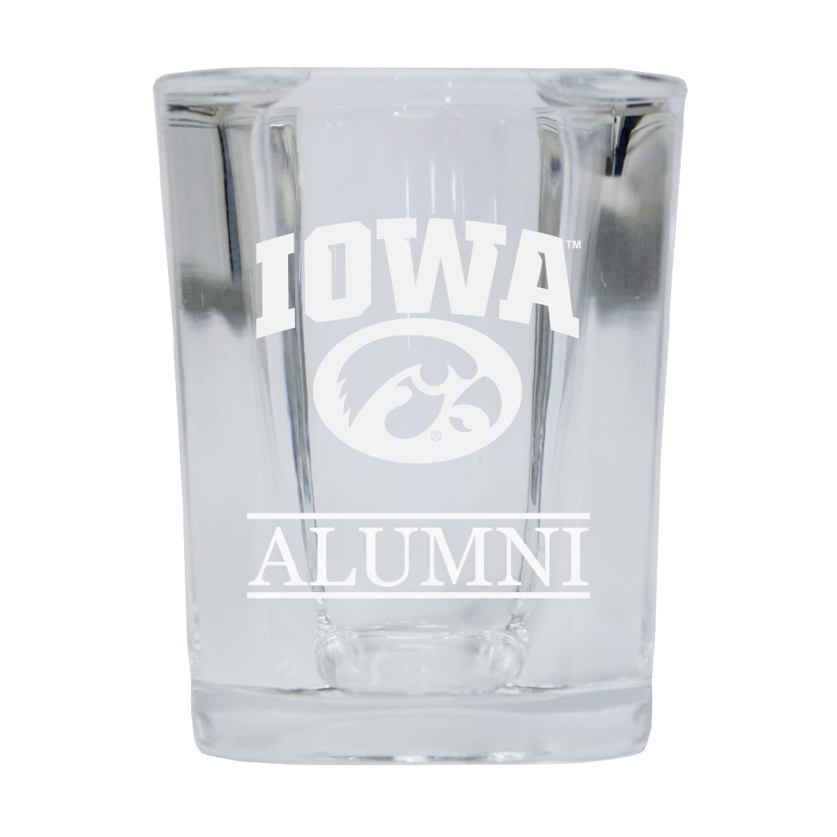 Iowa Hawkeyes 2 OZ Square Collector's Glass Alumni Laser Etched Logo Design 4 Packs