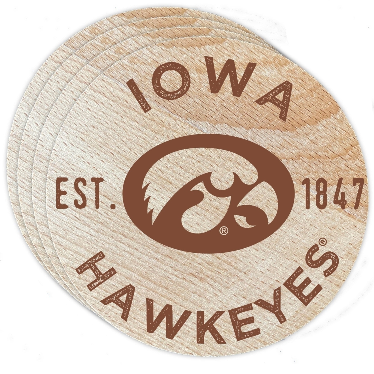 Iowa Hawkeyes Wood Coaster Engraved 4 Pack