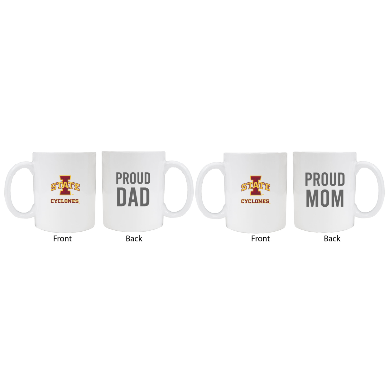 Iowa State Cyclones Proud Mom And Dad White Ceramic Coffee Mug 2 Pack (White).