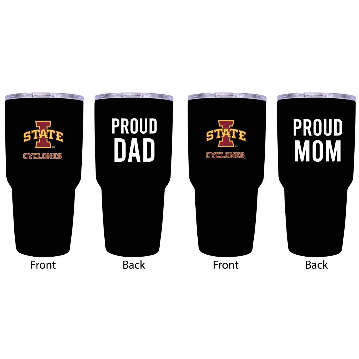Iowa State Cyclones Proud Mom And Dad 24 Oz Insulated Stainless Steel Tumblers 2 Pack Black.