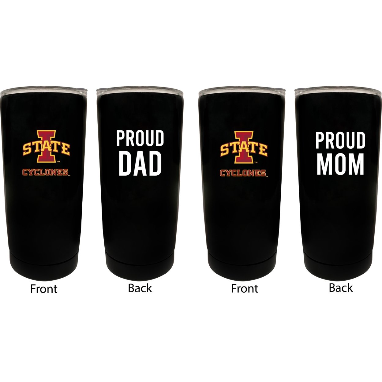 Iowa State Cyclones Proud Mom And Dad 16 Oz Insulated Stainless Steel Tumblers 2 Pack Black.