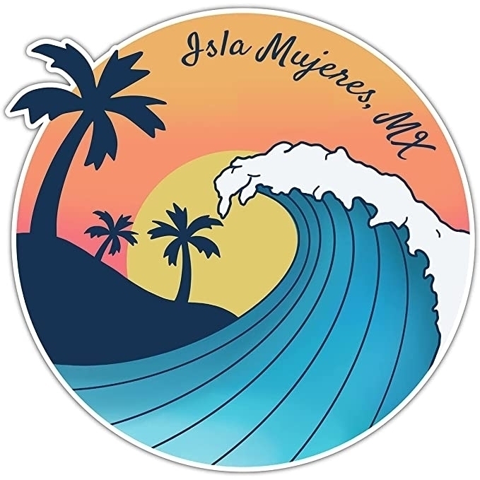 Isla Mujeres MÃ©xico Souvenir 4-Inch Vinyl Decal Sticker Wave Design