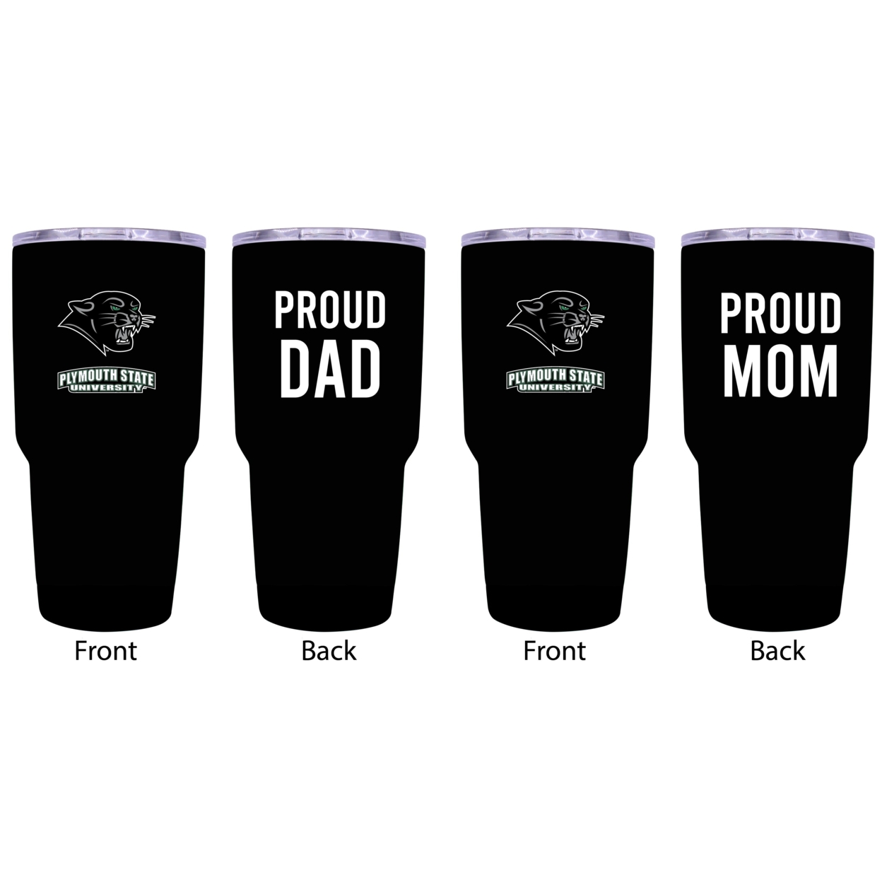 Plymouth State University Proud Mom And Dad 24 Oz Insulated Stainless Steel Tumblers 2 Pack Black.