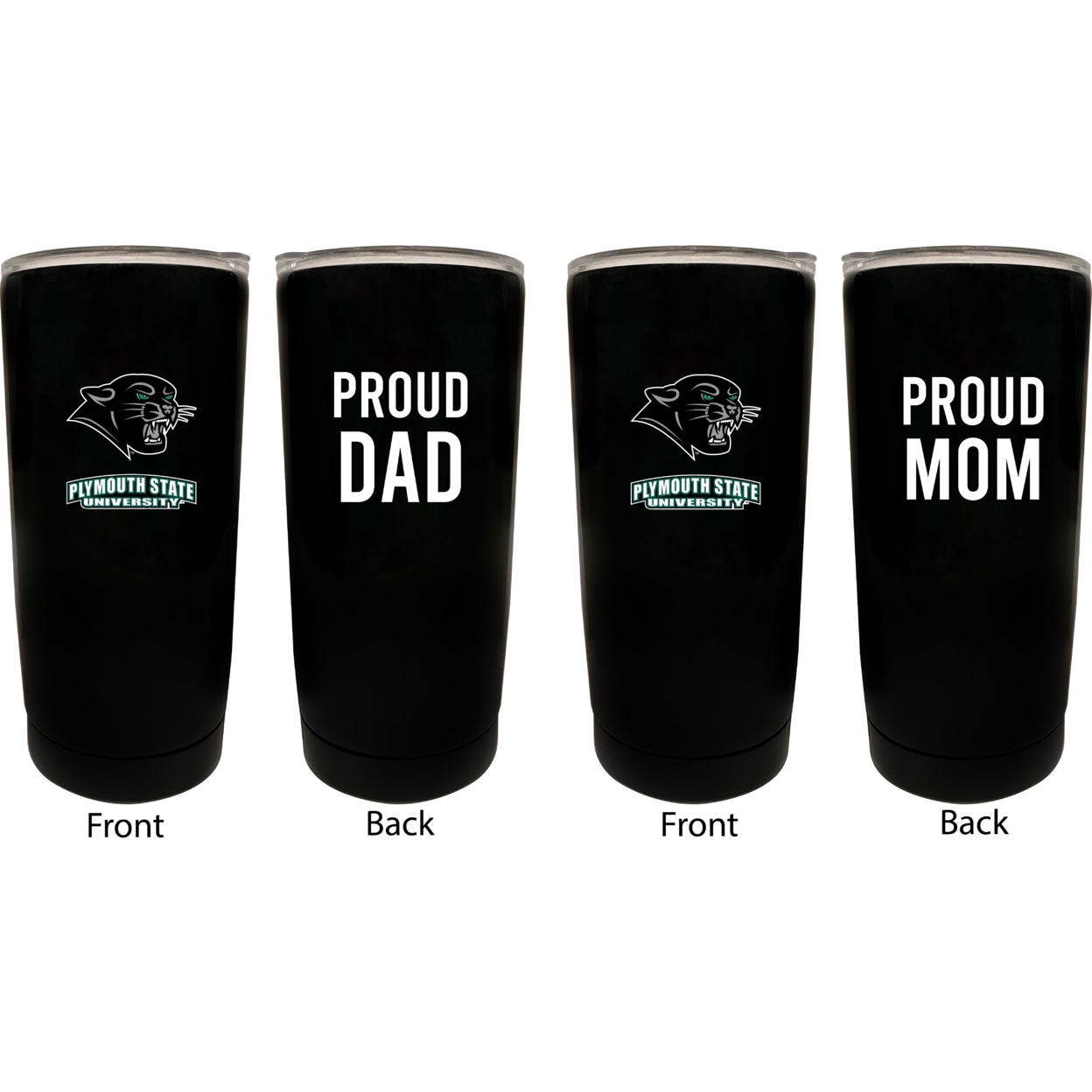 Plymouth State University Proud Mom And Dad 16 Oz Insulated Stainless Steel Tumblers 2 Pack Black.