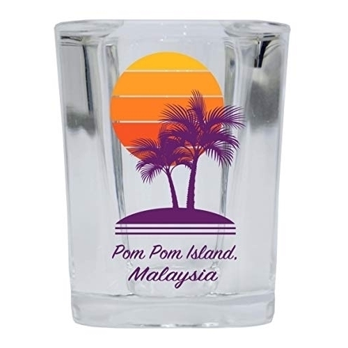 Pom Pom Island Malaysia Souvenir 2 Ounce Square Shot Glass Palm Design