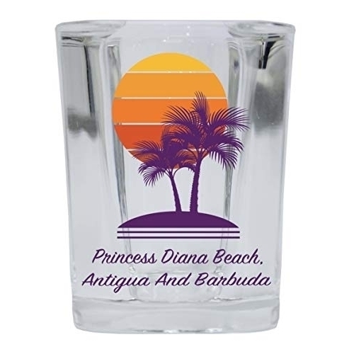 Princess Diana Beach Antigua And Barbuda Souvenir 2 Ounce Square Shot Glass Palm Design