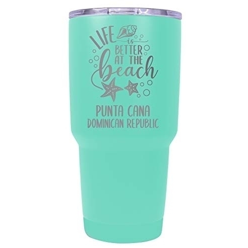 Punta Cana Dominican Republic Souvenir Laser Engraved 24 Oz Insulated Stainless Steel Tumbler Seafoam