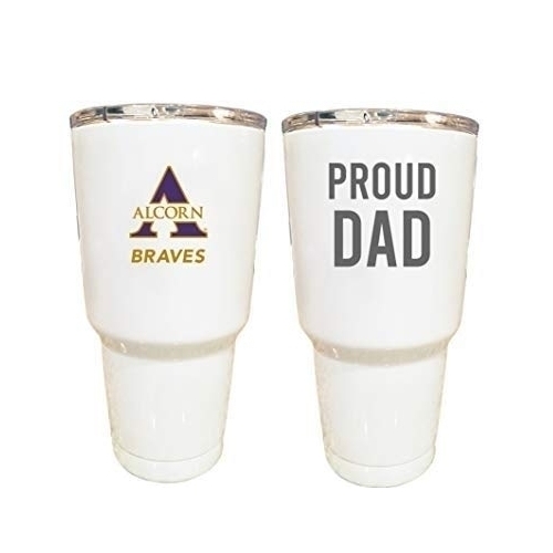 Alcorn State Braves Proud Dad 24 Oz Insulated Stainless Steel Tumblers White.