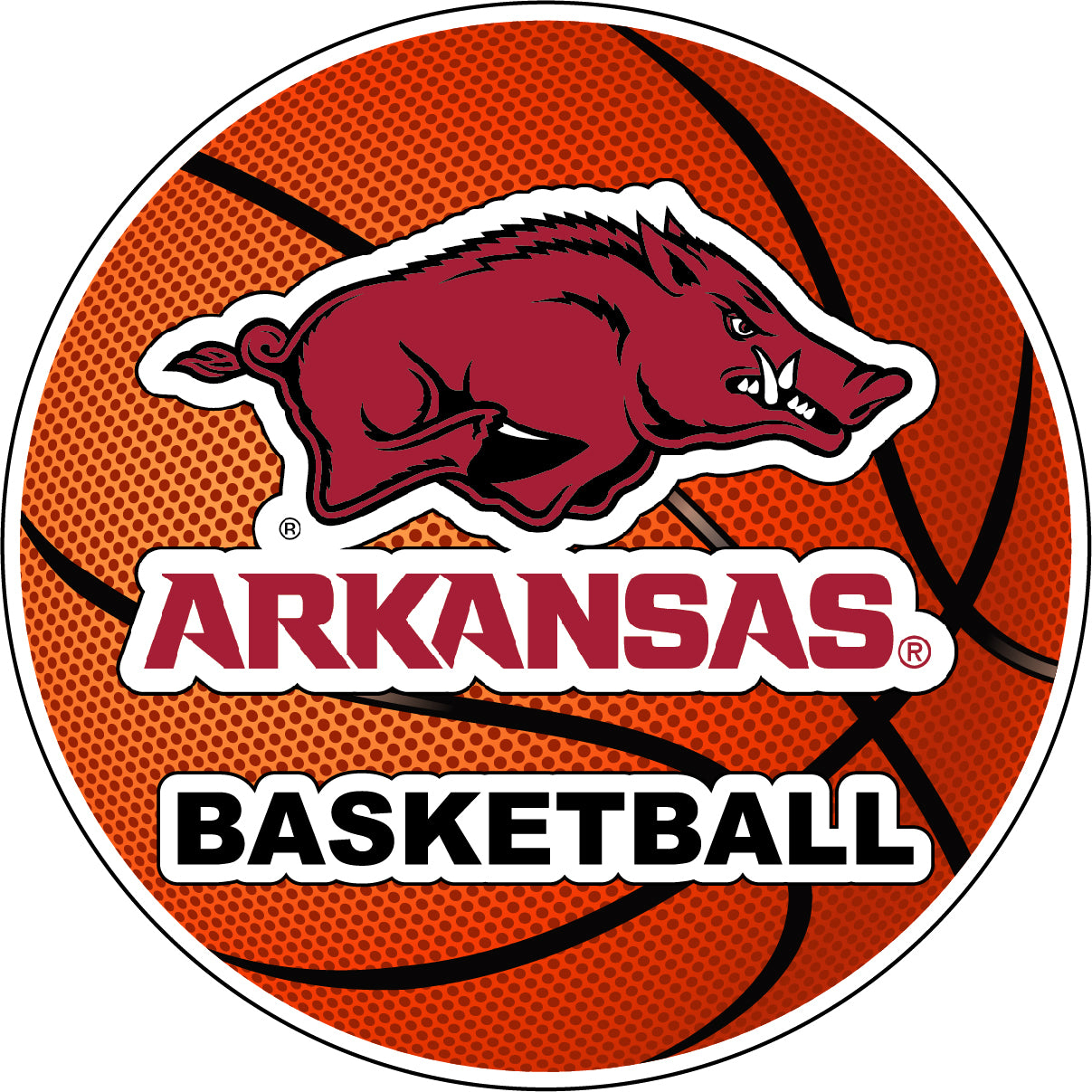 Arkansas Razorbacks 4-Inch Round Basketball Vinyl Decal Sticker