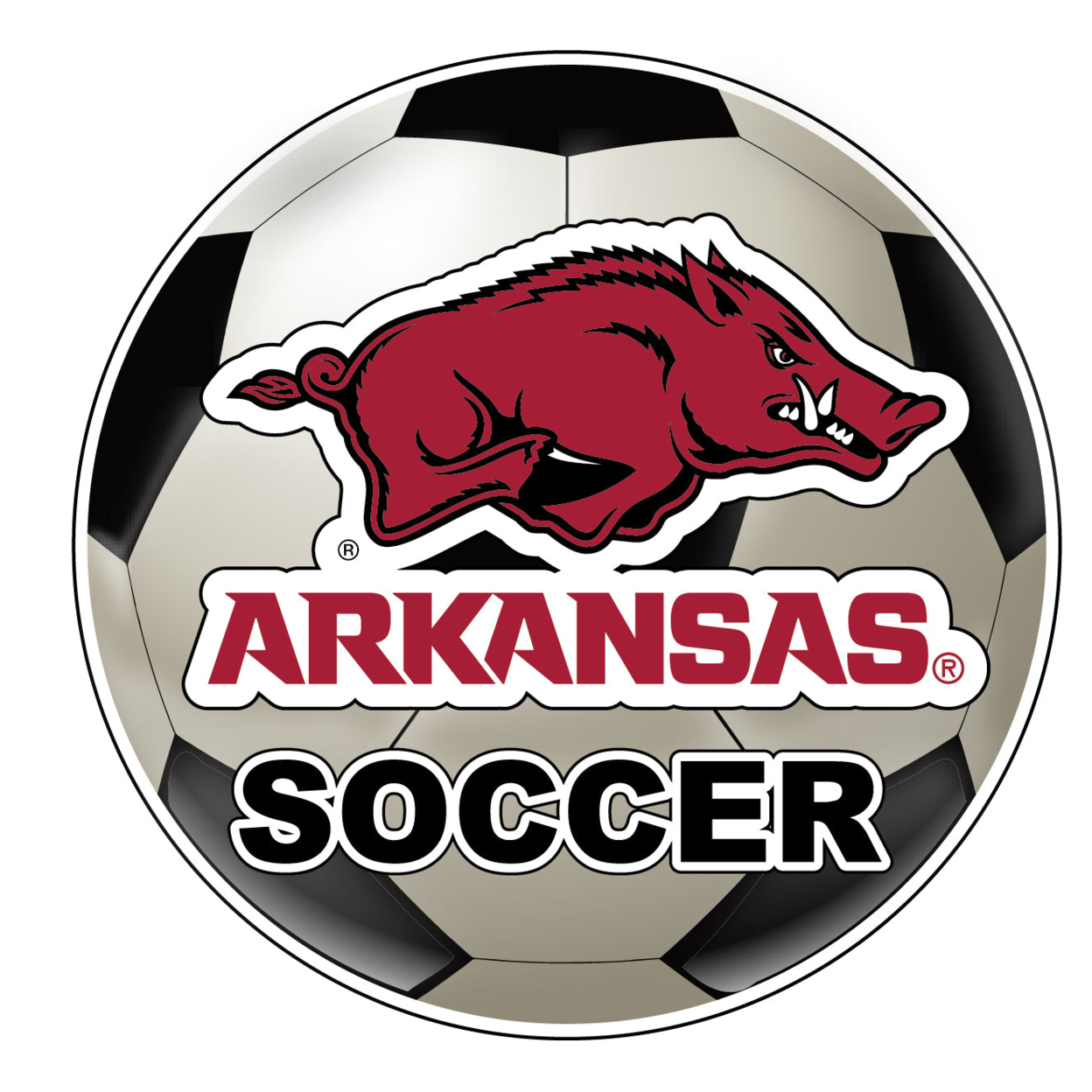 Arkansas Razorbacks 4-Inch Round Soccer Ball Vinyl Decal Sticker