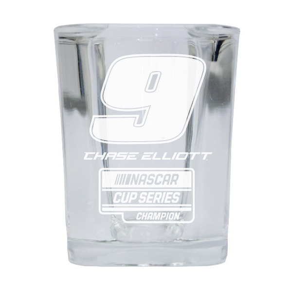 R And R Imports Chase Elliott #9 2020 NASCAR Champion 2 Ounce Etched Shot Glass Square Base 4-Pack