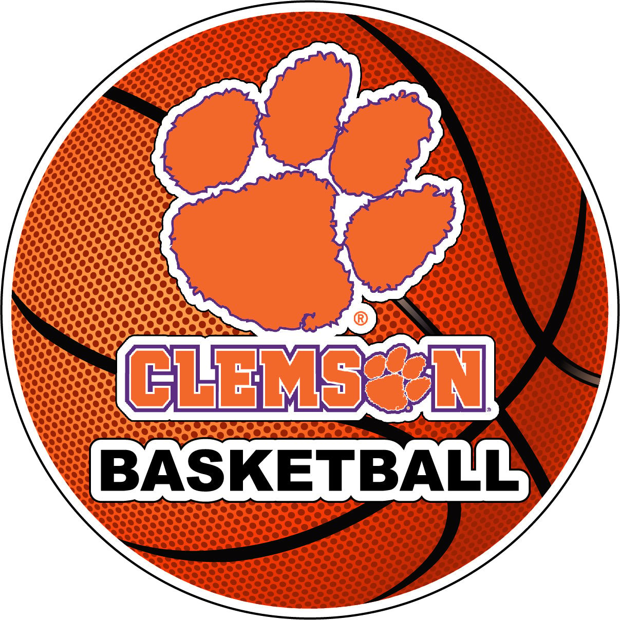 Clemson Tigers 4-Inch Round Basketball Vinyl Decal Sticker