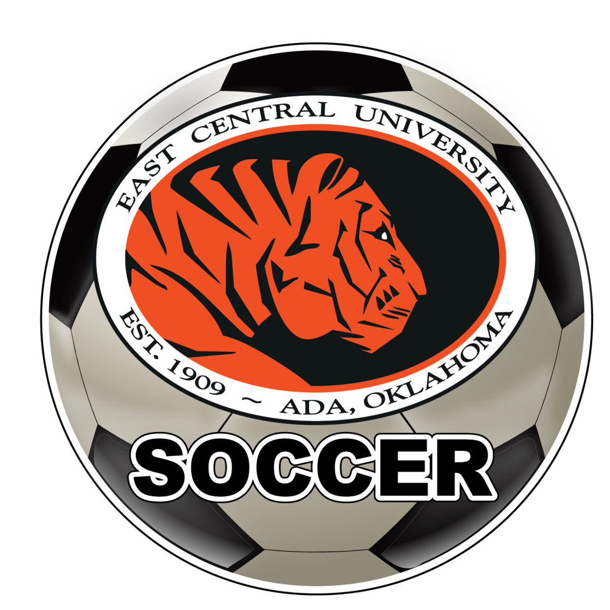 East Central University Tigers 4-Inch Round Soccer Ball Vinyl Decal Sticker