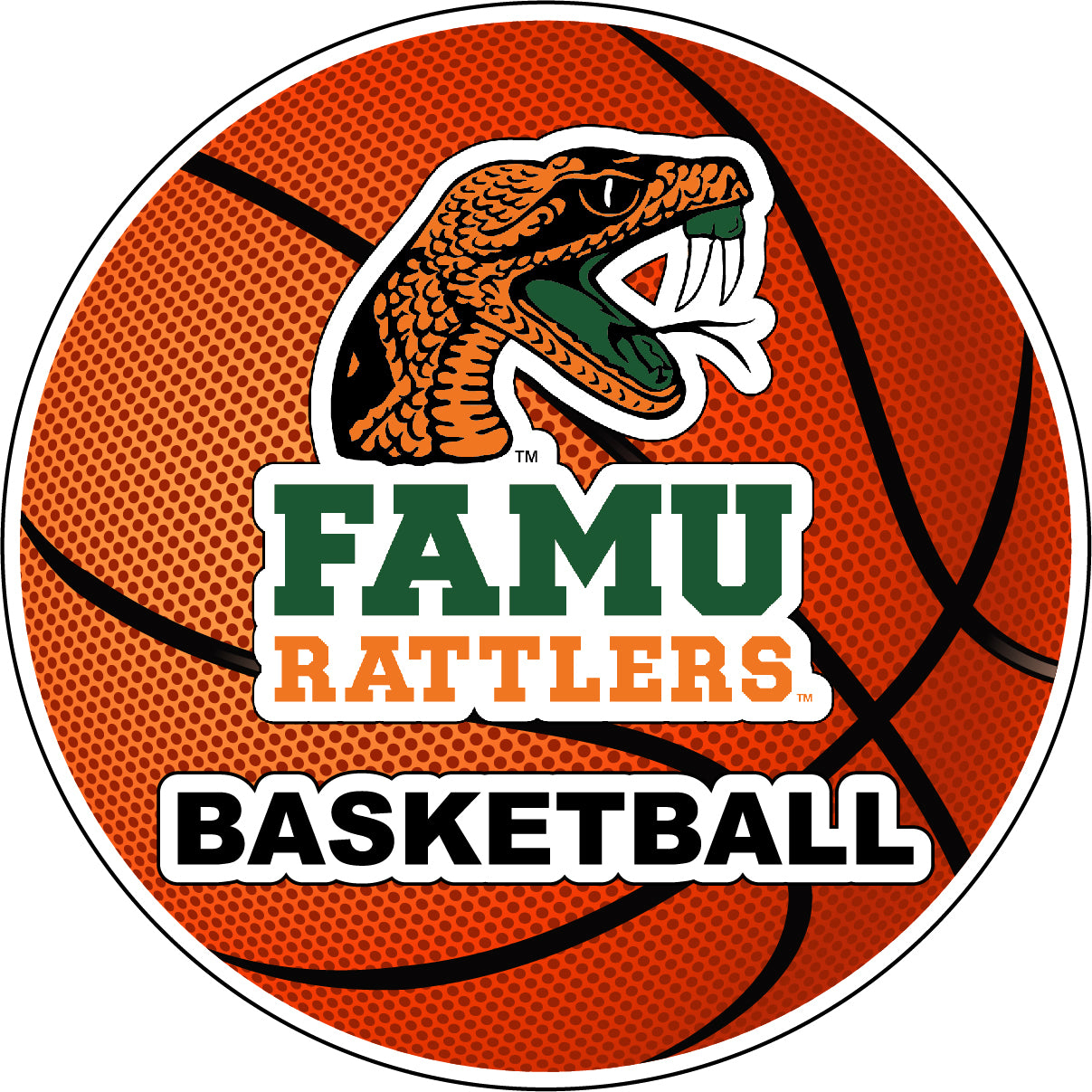 Florida A&M Rattlers 4-Inch Round Basketball Vinyl Decal Sticker