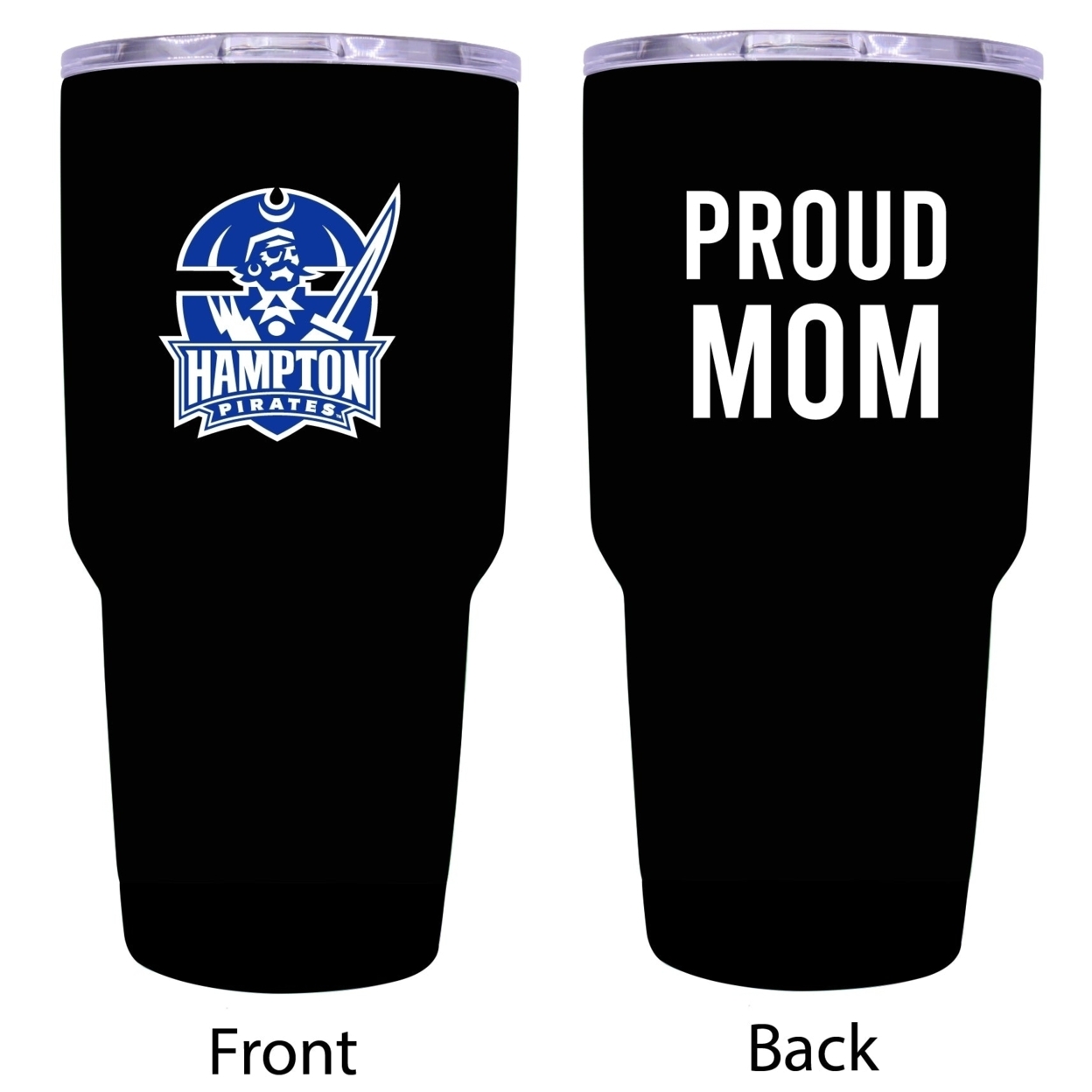 R And R Imports Hampton University Proud Mom 24 Oz Insulated Stainless Steel Tumblers Black.