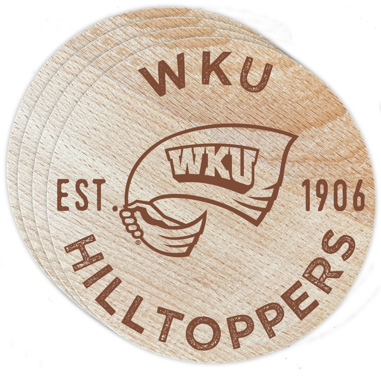 Western Kentucky Hilltoppers Wood Coaster Engraved 4 Pack