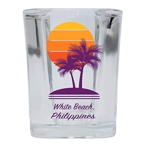 White Beach Philippines Souvenir 2 Ounce Square Shot Glass Palm Design