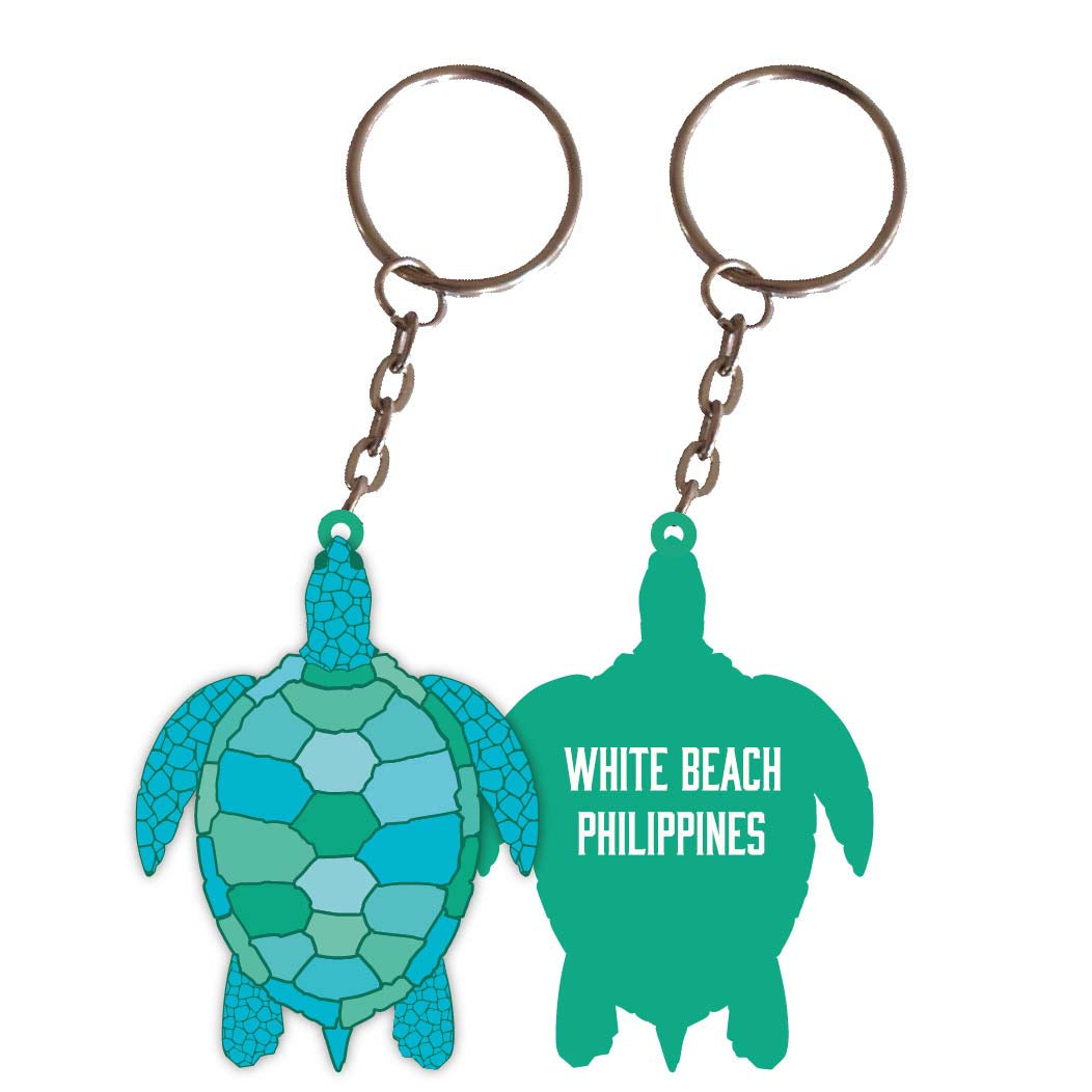 White Beach Philippines Turtle Metal Keychain
