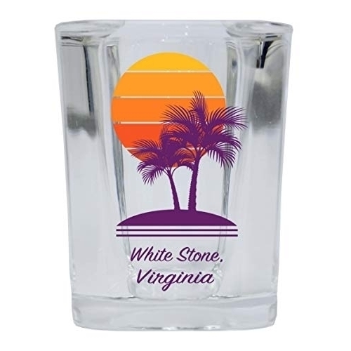White Stone Virginia Souvenir 2 Ounce Square Shot Glass Palm Design