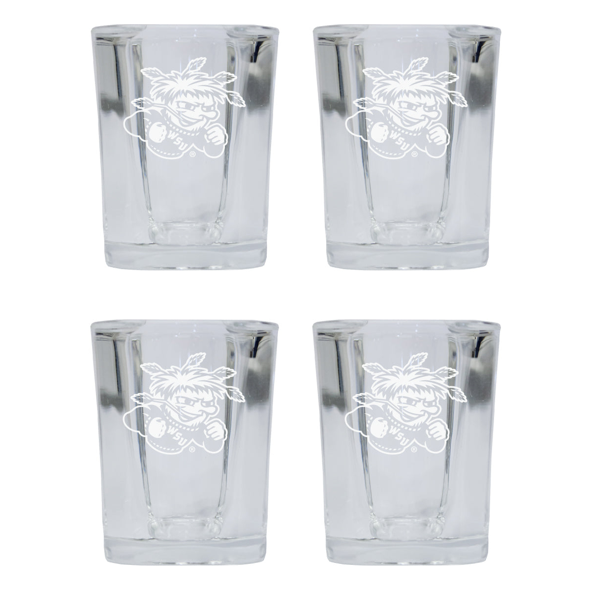 Wichita State Shockers 2 Ounce Square Shot Glass Laser Etched Logo Design 4-Pack