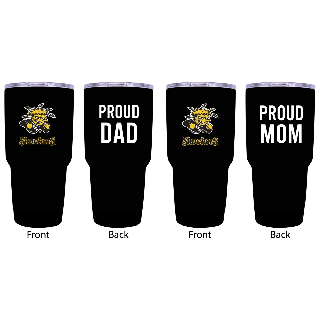 Wichita State Shockers Proud Mom And Dad 24 Oz Insulated Stainless Steel Tumblers 2 Pack Black.