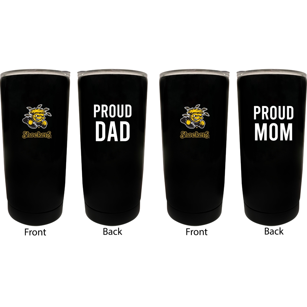 Wichita State Shockers Proud Mom And Dad 16 Oz Insulated Stainless Steel Tumblers 2 Pack Black.