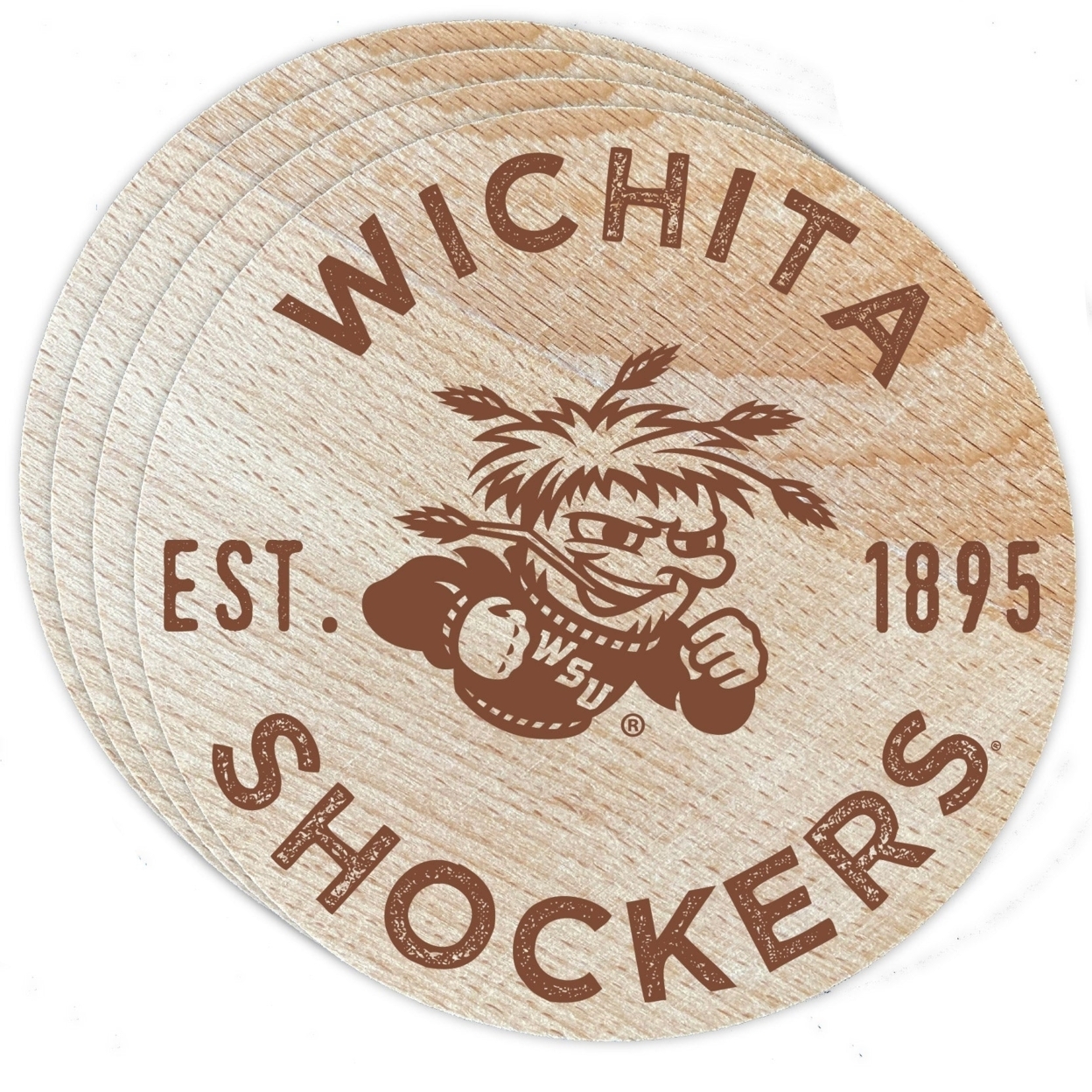 Wichita State Shockers Wood Coaster Engraved 4 Pack