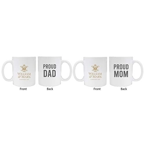 William And Mary Proud Mom And Dad White Ceramic Coffee Mug 2 Pack (White).