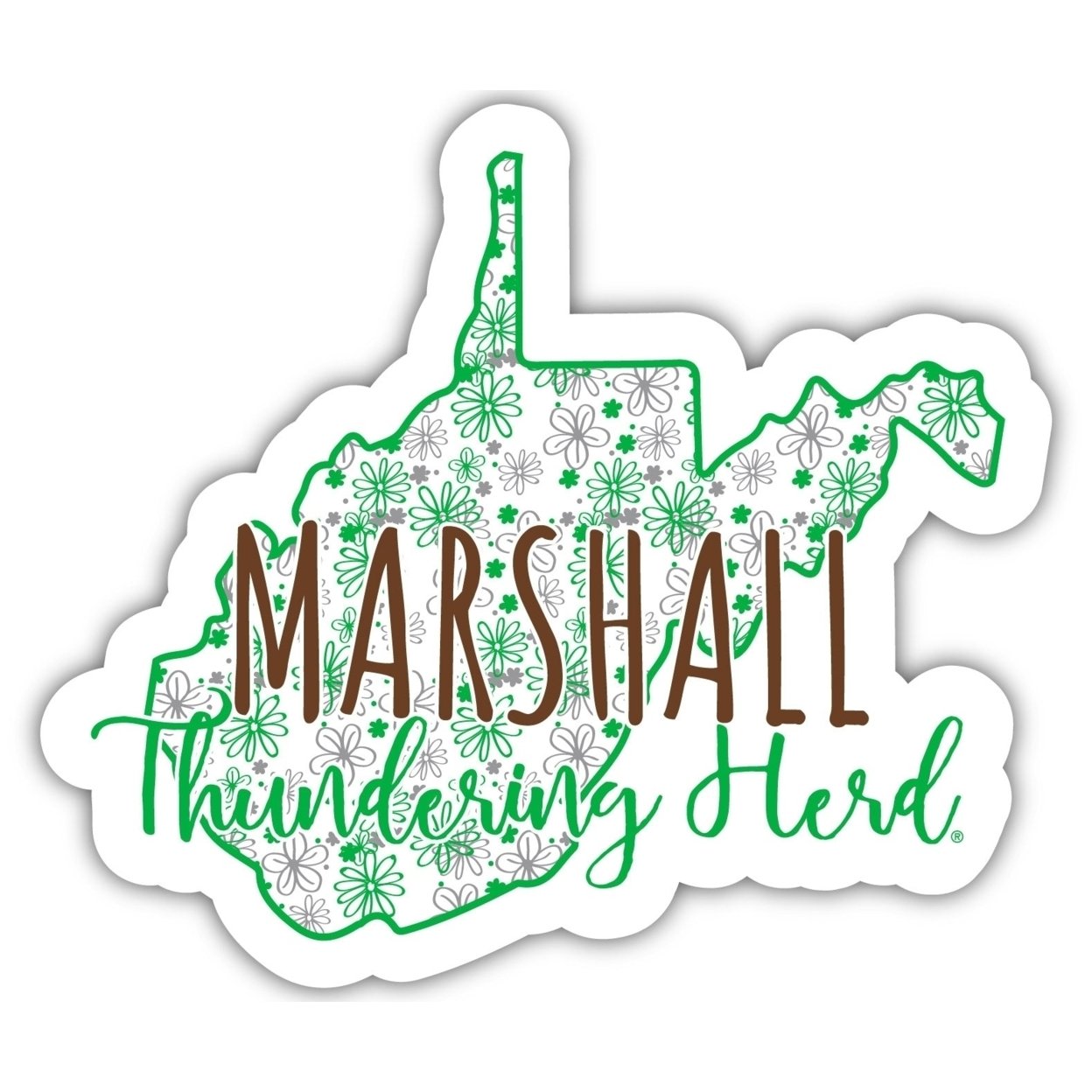 Marshall Thundering Herd Floral State Die Cut Decal 4-Inch