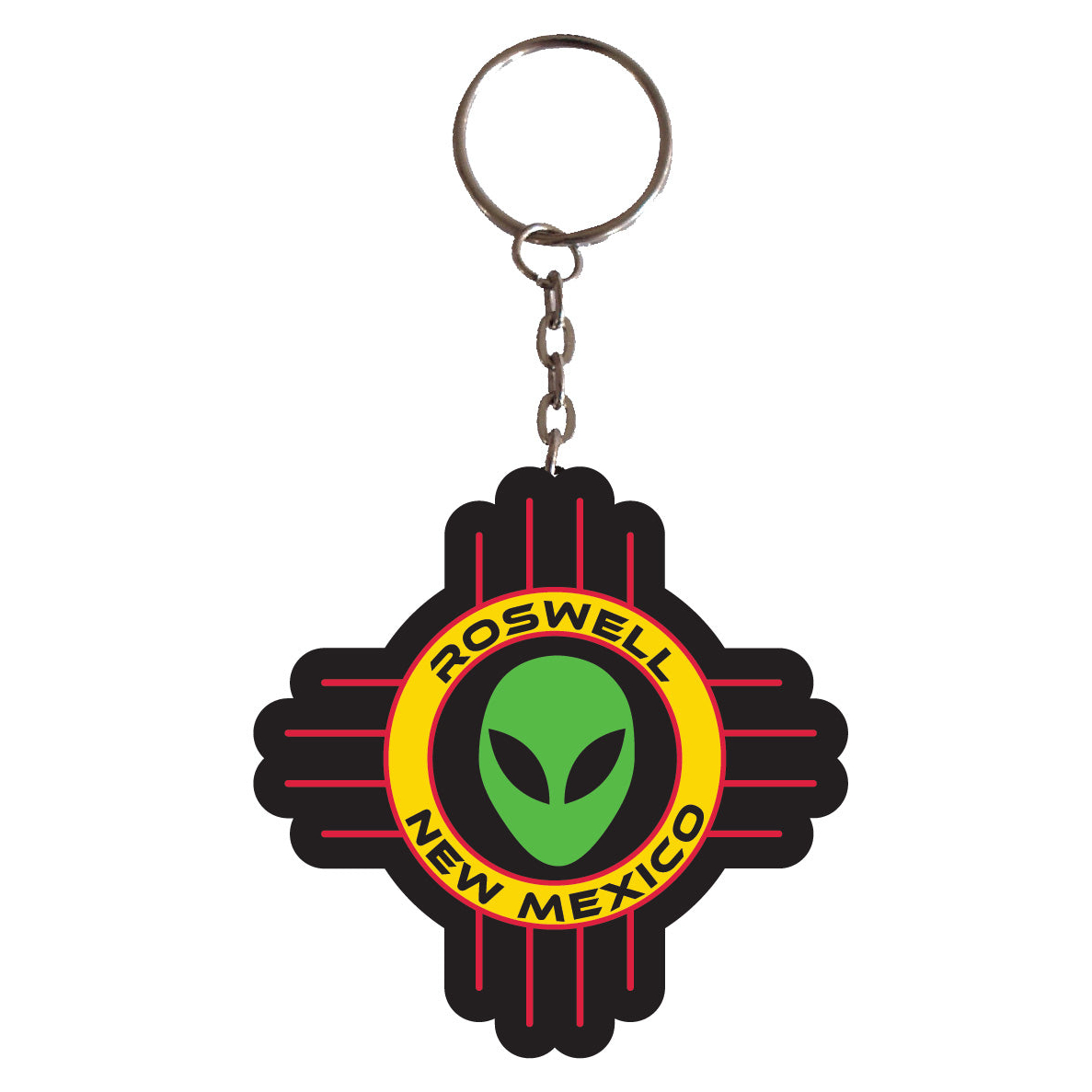 Roswell New Mexico State Flag Zia UFO Alien Metal Keychain