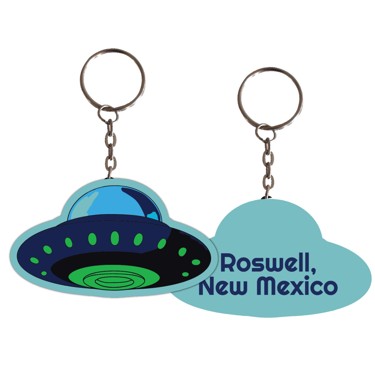 Roswell New Mexico Alien UFO Spaceship Metal Keychain