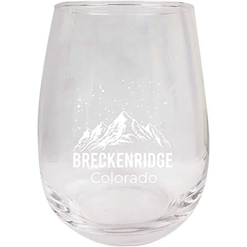 Breckenridge Colorado Ski Adventures Etched Stemless Wine Glass 9 Oz 2-Pack