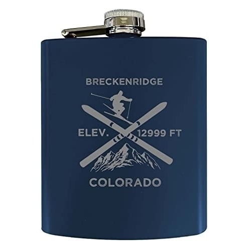 Breckenridge Colorado Ski Snowboard Winter Adventures Stainless Steel 7 Oz Flask Navy
