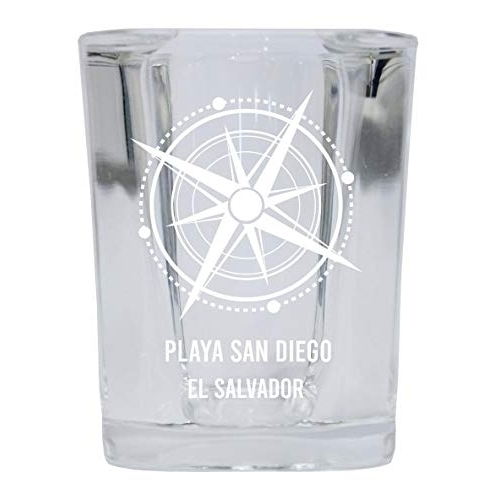 Playa San Diego Souvenir 2 Ounce Square Shot Glass Laser Etched Compass Design