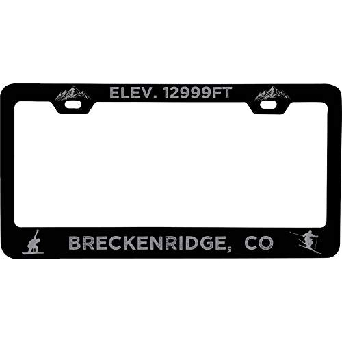 R And R Imports Breckenridge Colorado Etched Metal License Plate Frame Black