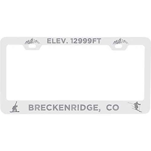 R And R Imports Breckenridge Colorado Etched Metal License Plate Frame White
