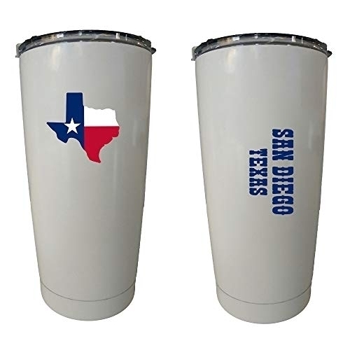 R And R Imports San Diego Texas 20 Oz White Insulated Stainless Steel Tumbler State Flag Design White.