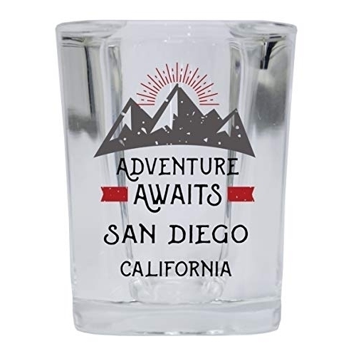San Diego California Souvenir 2 Ounce Square Base Liquor Shot Glass Adventure Awaits Design